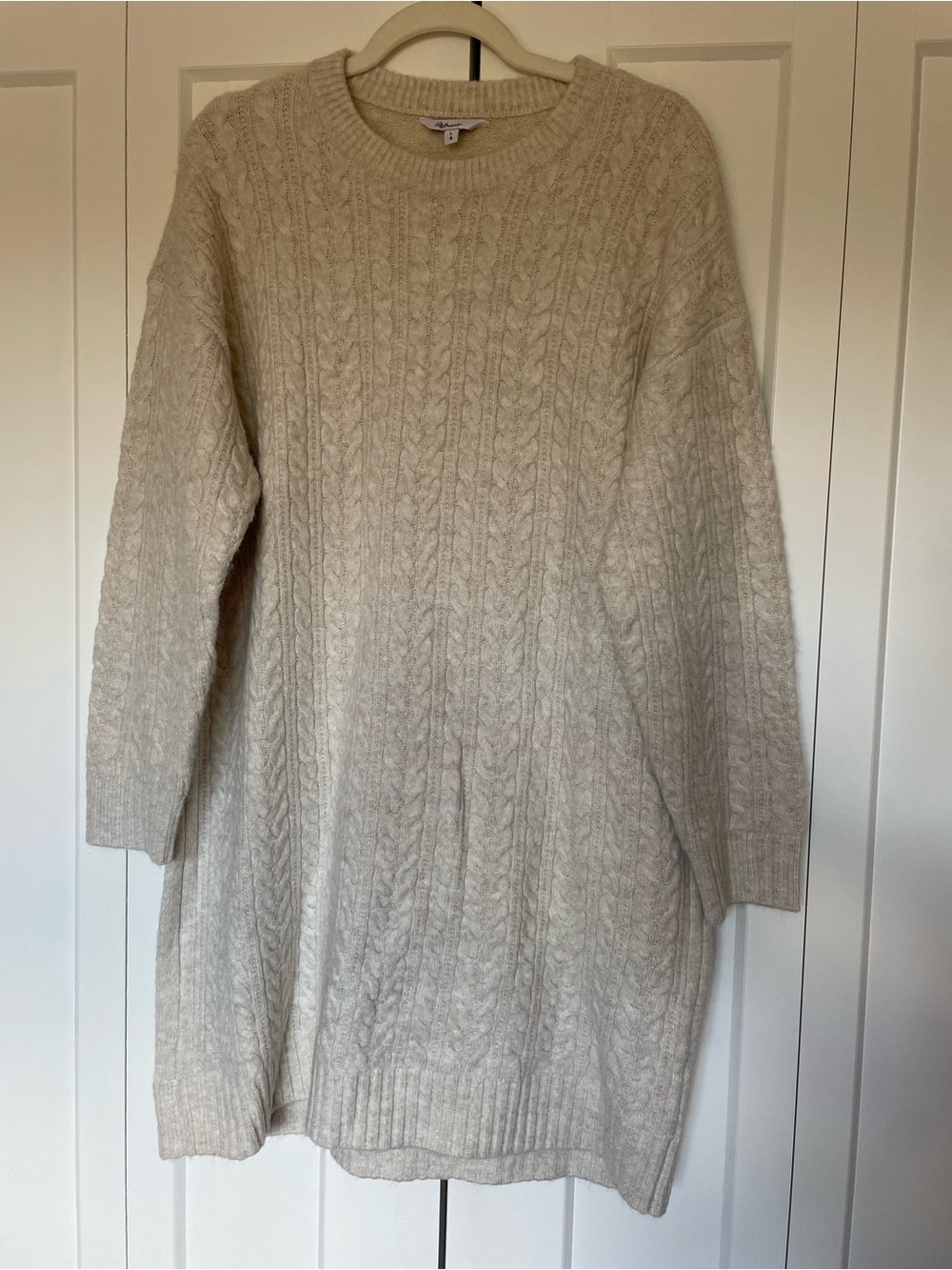 Reitmans Crewneck Cableknit Sweater Dress in Cream Beige